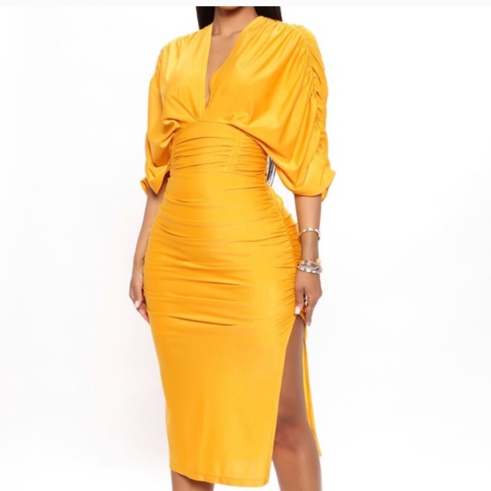 Fashion Nova Mandy Ruched Midi Dress
